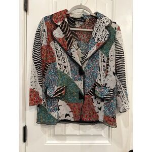T&W Designs Womens Blazer S‎ Retro Abstract Print Jacket Vintage
